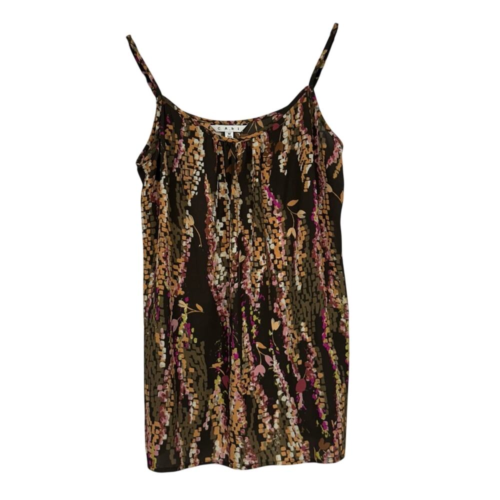 Cabi Brown Floral Print Tank Top Womens M Casual Summer Shirt Boho Y2K Tunic